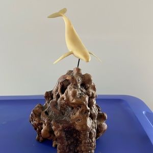 Vintage whale sculpture mounted on a John Perry stone